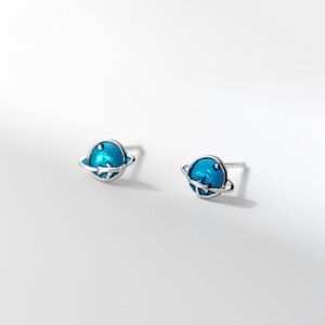 S925 planet Earth Star Studs Earrings-Blue Earrings- SS020